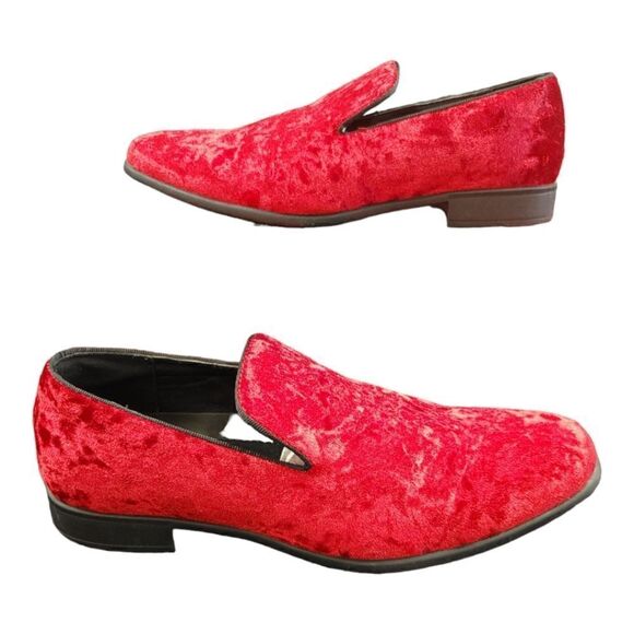 MEN'S AMALI HAUSER2 RED CRUSHED VELVET SLIP ON DRESS SHOE SIZE 7.5D - Picture 3 of 8